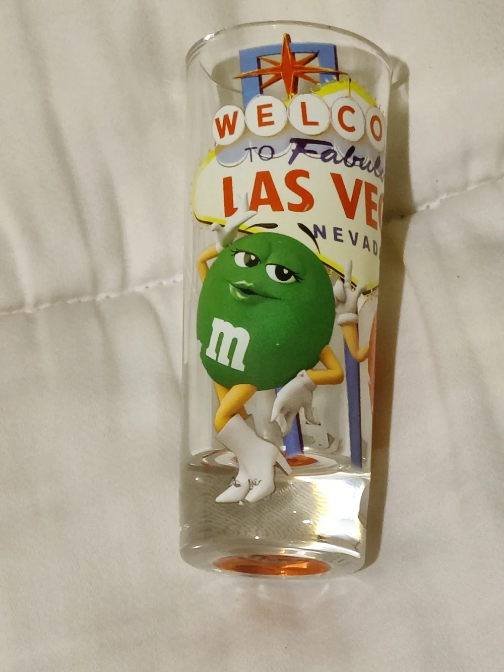 M&M'S Green Character Las Vegas Shot Glass  ( Has A Couple Scratches)